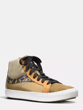 Men's High-Top Coach Sneakers in Tan, Black and Cream
